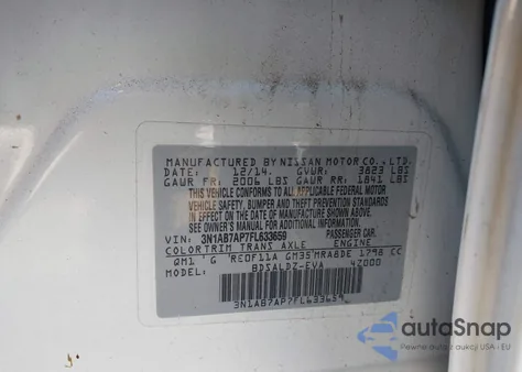 2015 Nissan Sentra Fe+ S/S/Sl/Sr/Sv z USA, uszkodzony, nr VIN 3N1AB7AP7FL633659